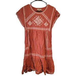 Polagram Rust Red Embroidered Boho Dress Size Small